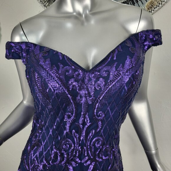 NWT~$695~AVA PRESLEY~8/10~NAVY PURPLE SEQUIN MERMAID PROM PAGEANT FORMAL DRESS - Picture 10 of 16